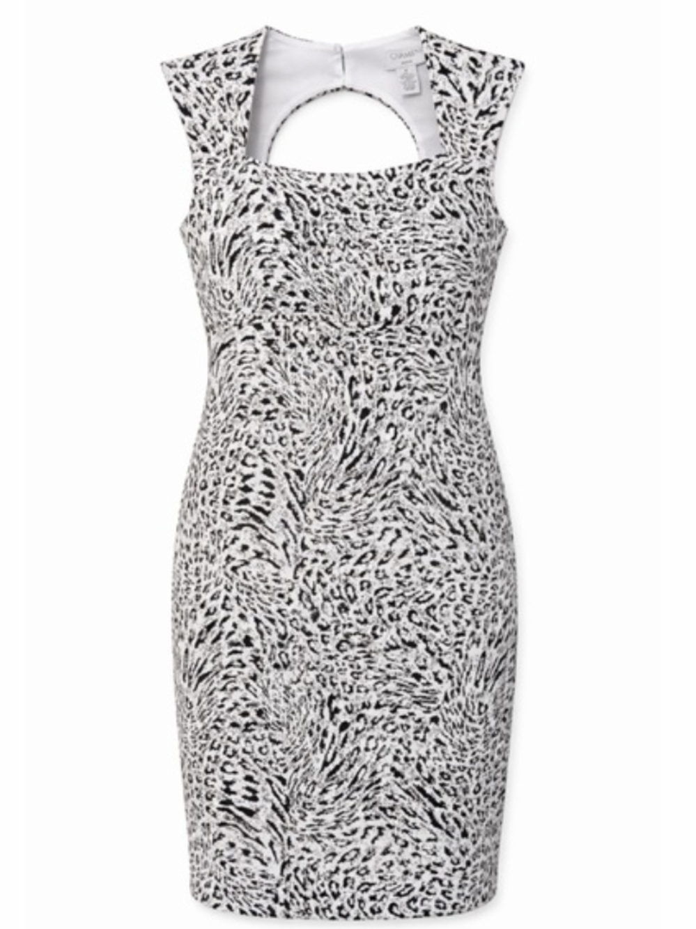 Carmen Marc Valvo Black & White Leopard Print Cutout Bodycon Dress